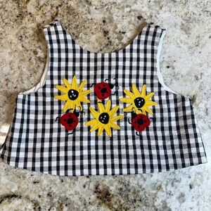 Vintage Kelly's Kids Gingham Ladybug Sunflower Applique Top Toddler Girls 3 USA